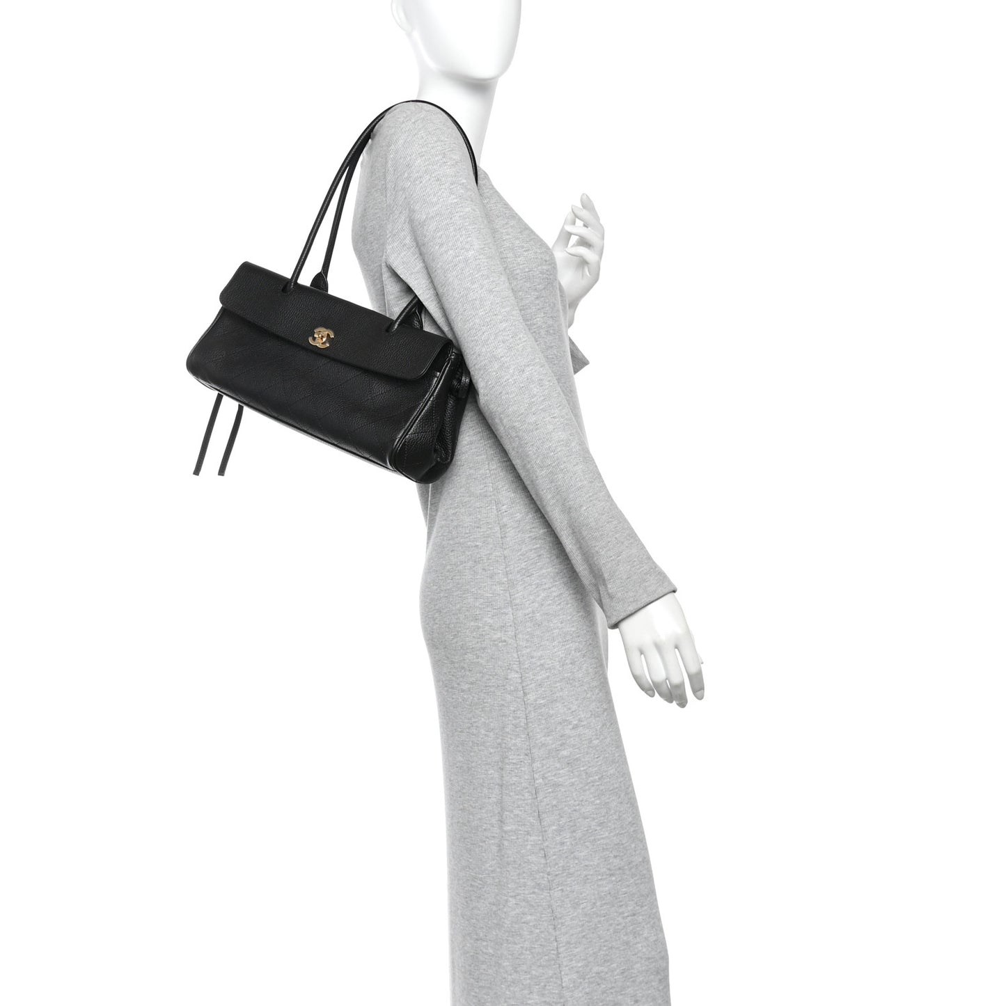 Grained Calfskin Stitched Urban Essentials Small Shopping Bag Black