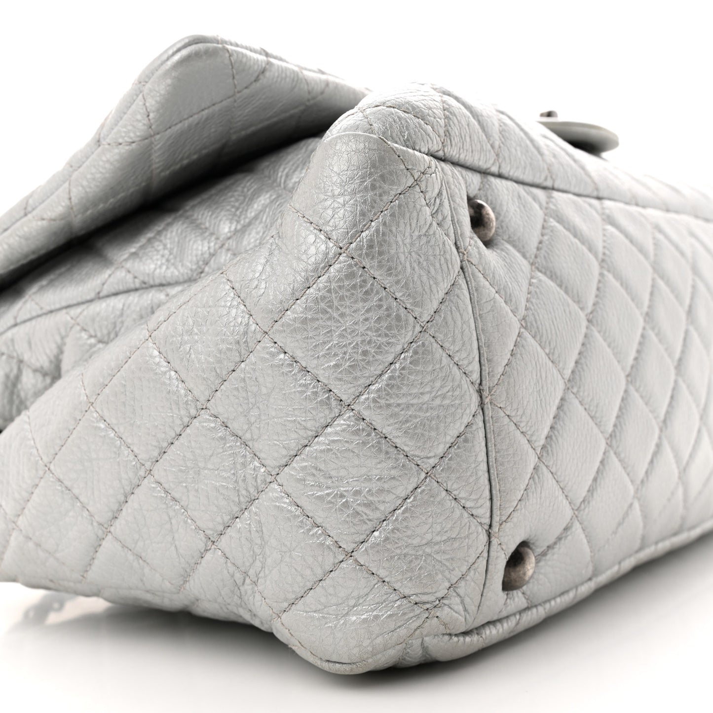 Metallic Calfskin Quilted XXL Travel Flap Bag Silver