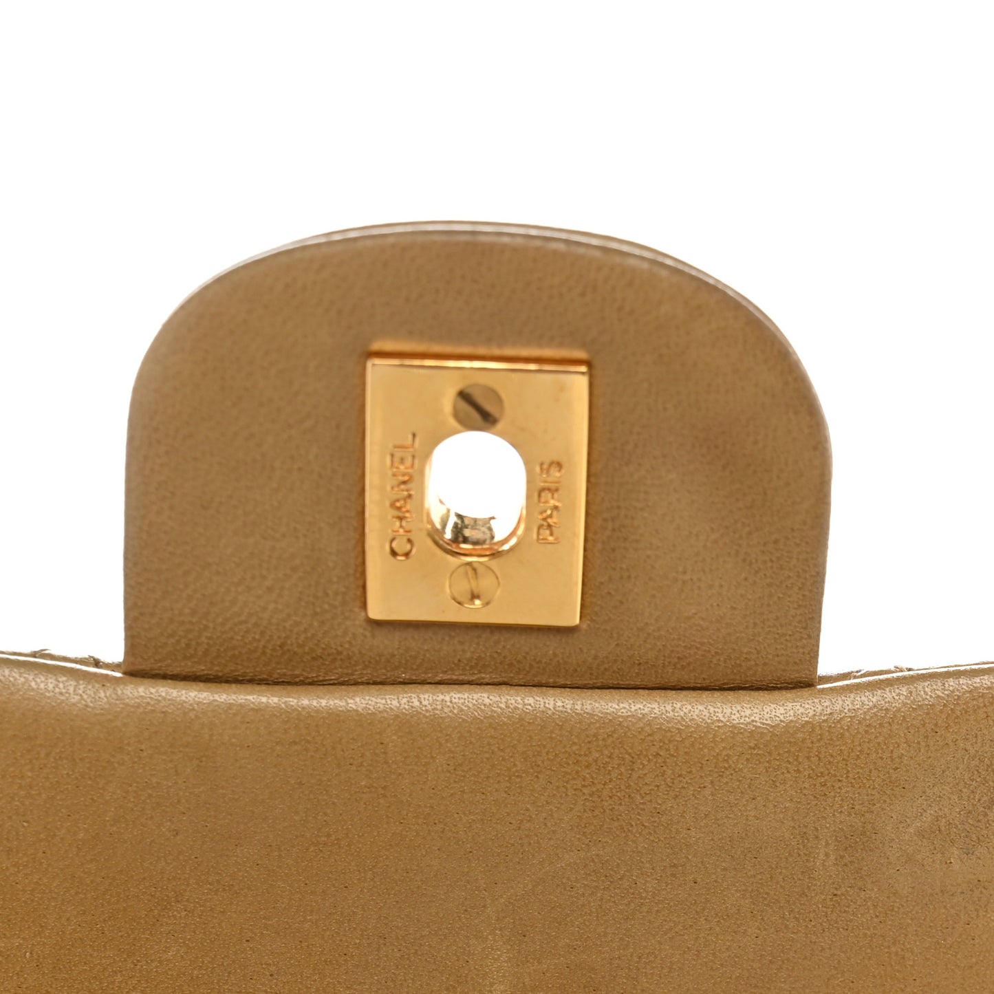 Lambskin Quilted Medium Double Flap Beige