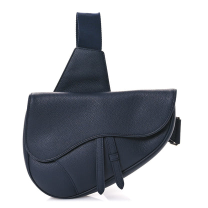 Christian Dior Grained Calfskin Mens Saddle Bag Navy Blue 1 of 9