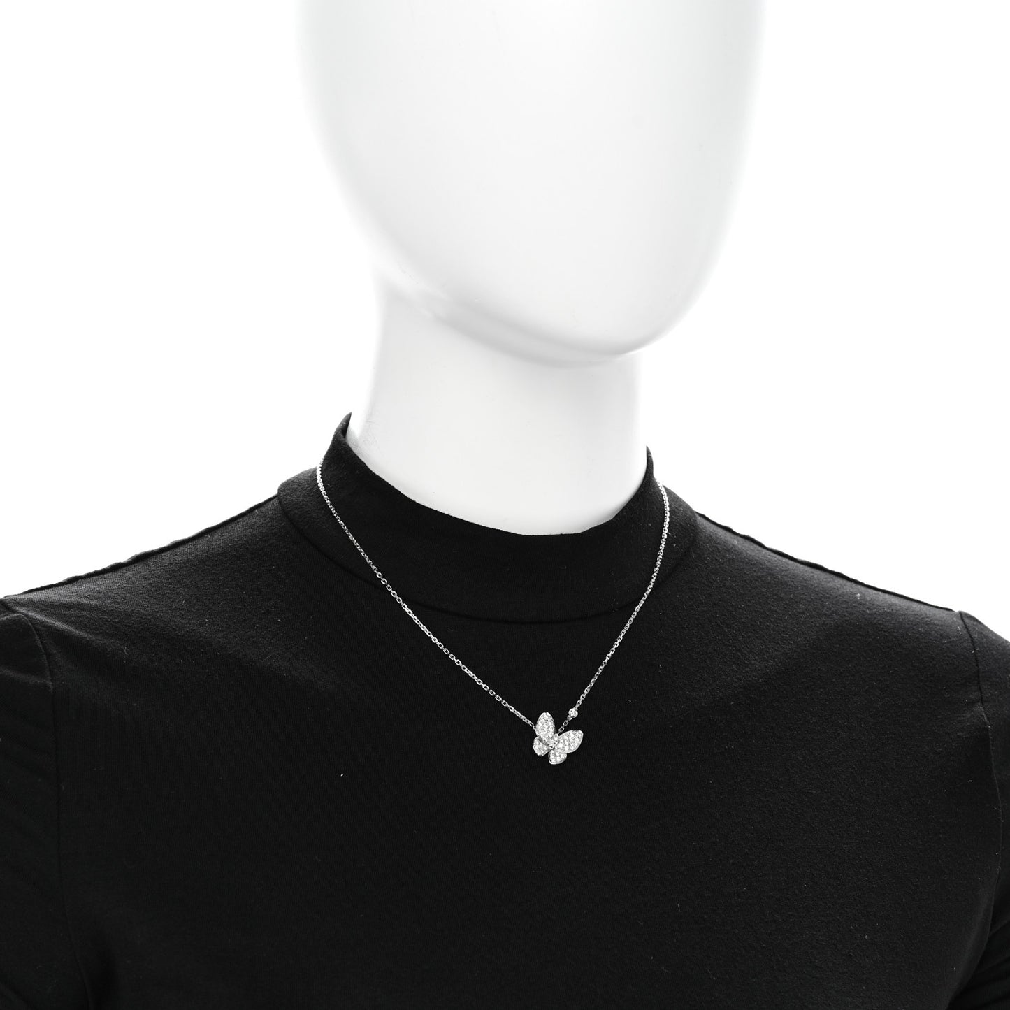 18K White Gold Diamond Two Butterfly Pendant Necklace