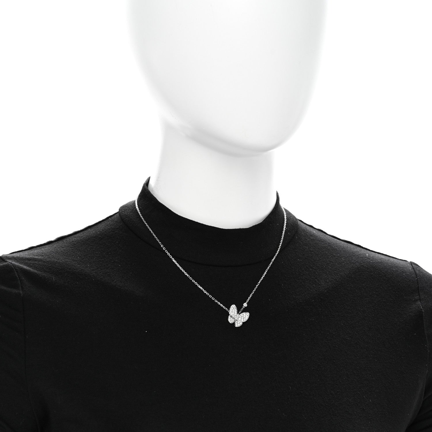 Van Cleef & Arpels 18K White Gold Diamond Two Butterfly Pendant Necklace 2 of 5