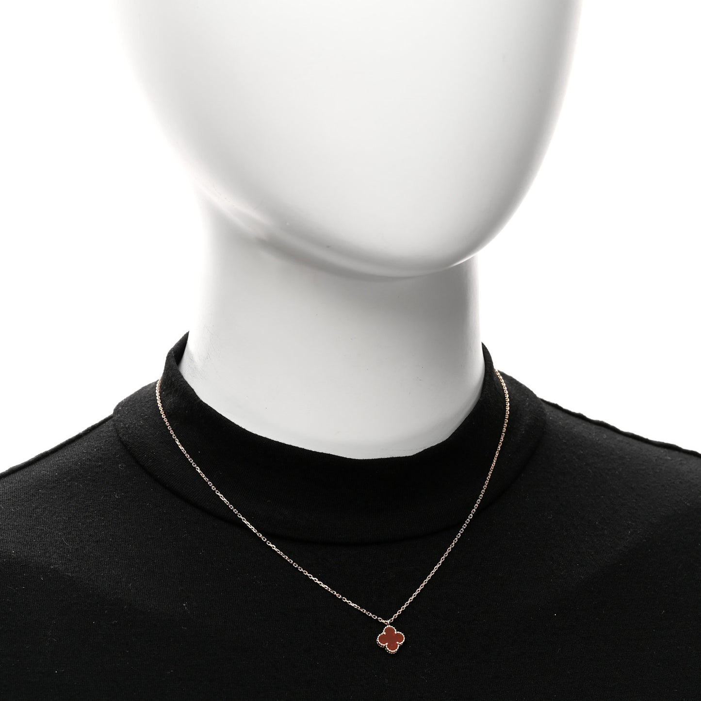18K Rose Gold Carnelian Sweet Alhambra Pendant Necklace