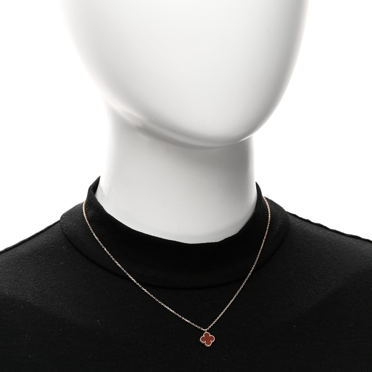 Van Cleef & Arpels 18K Rose Gold Carnelian Sweet Alhambra Pendant Necklace 2 of 6