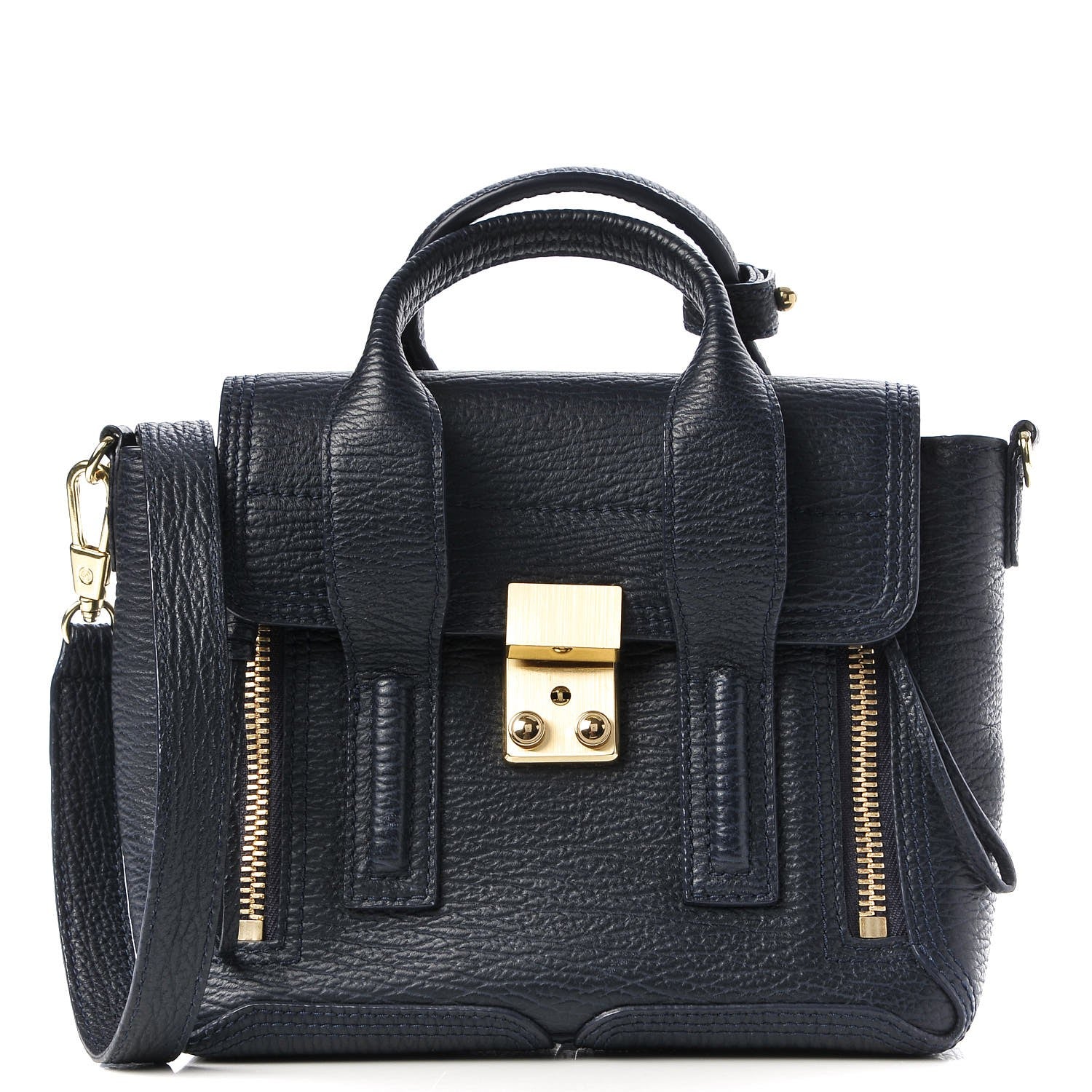 3.1 Phillip Lim 3.1 Textured Calfskin Mini Pashli Satchel Ink 1 of 8