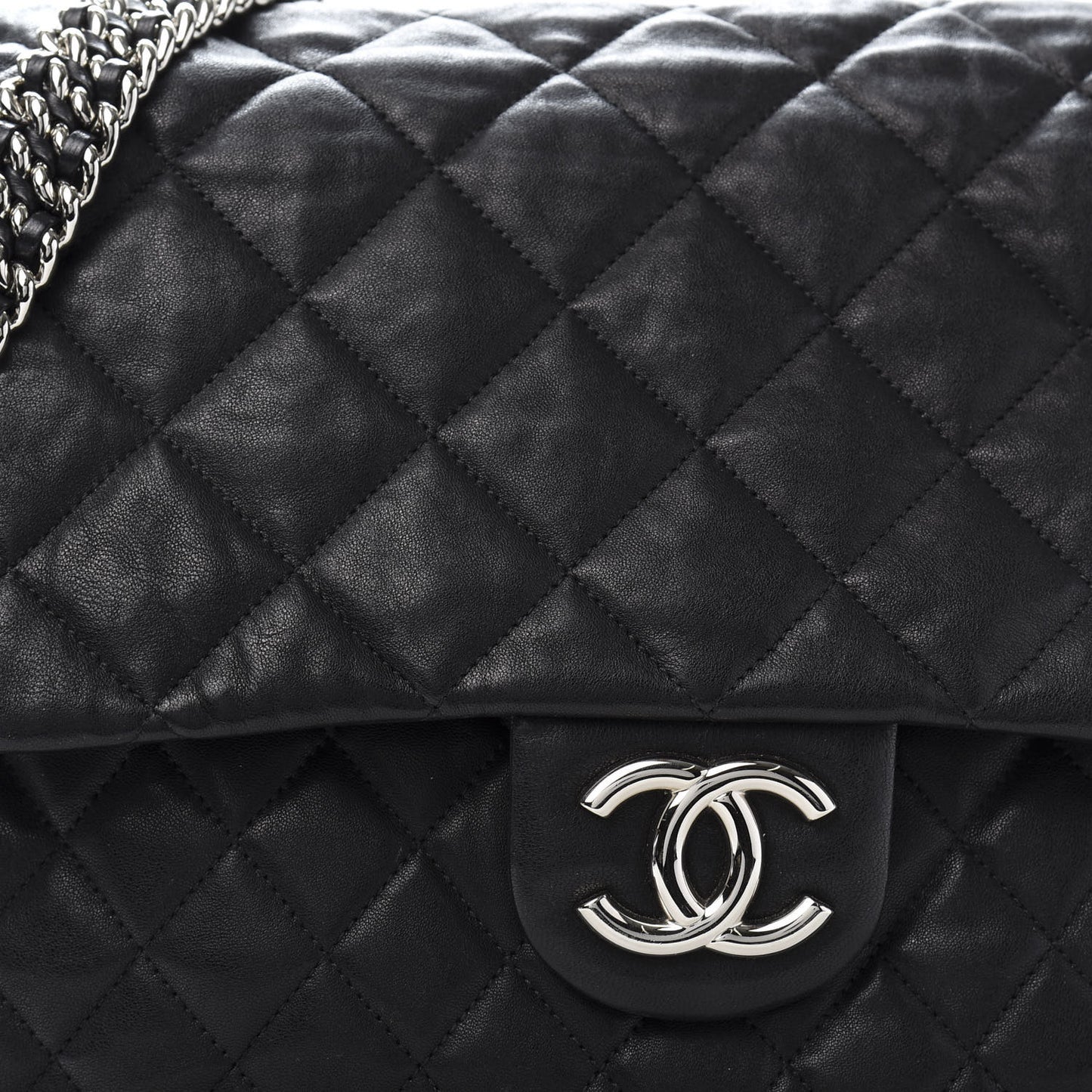 Washed Lambskin Quilted Maxi Chain Around Flap Black