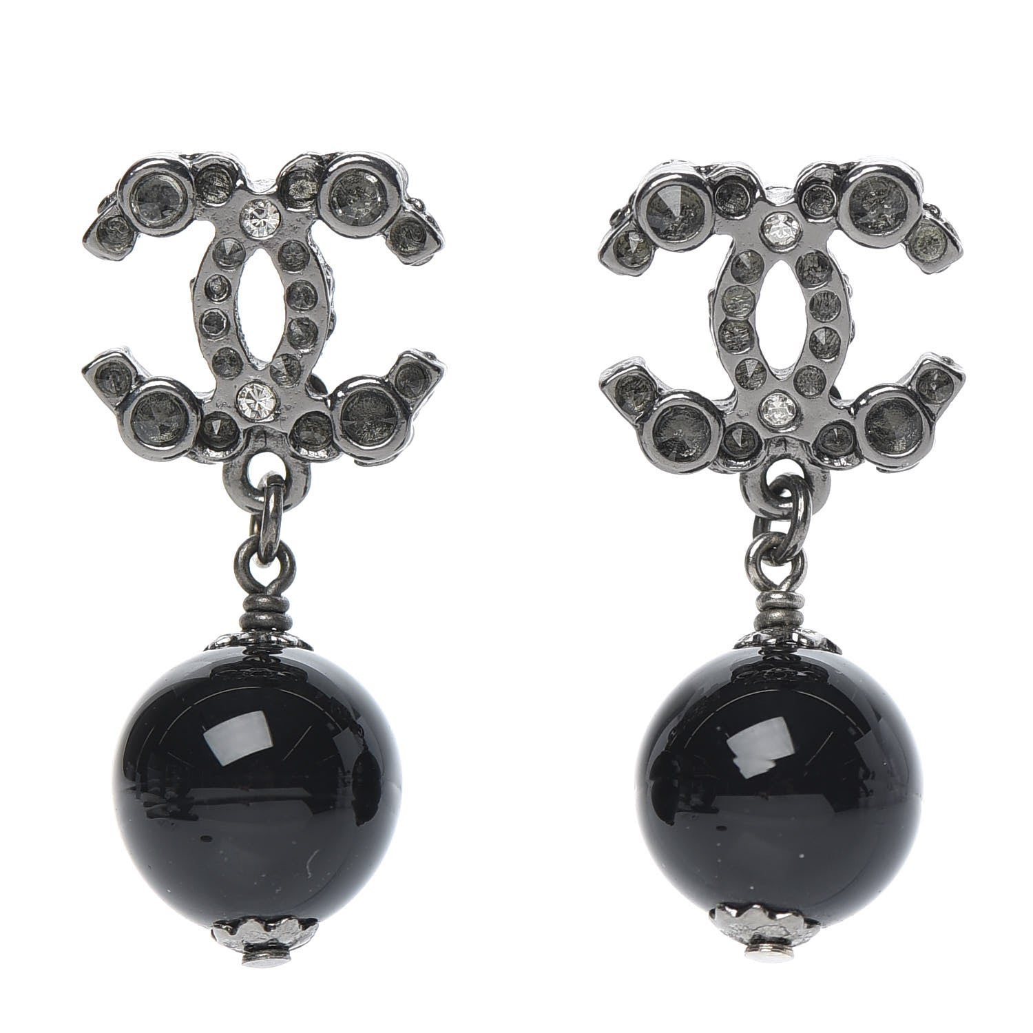 Chanel Ruthenium CC Bead Drop Earrings Black 1 of 4
