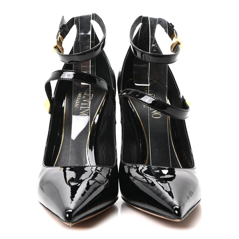 Patent Tiptoe Ankle Strap 100mm Pumps 41 Black