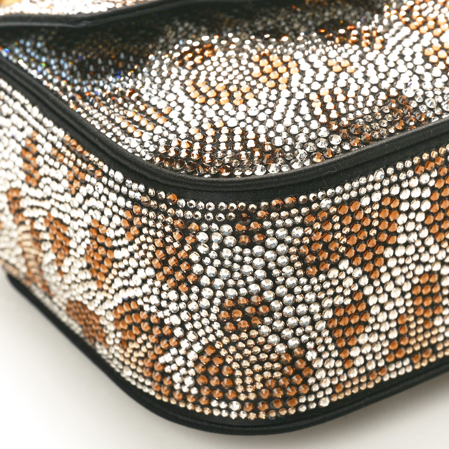 Satin Crystal Studded Leopard Mini La Medusa Bag Black