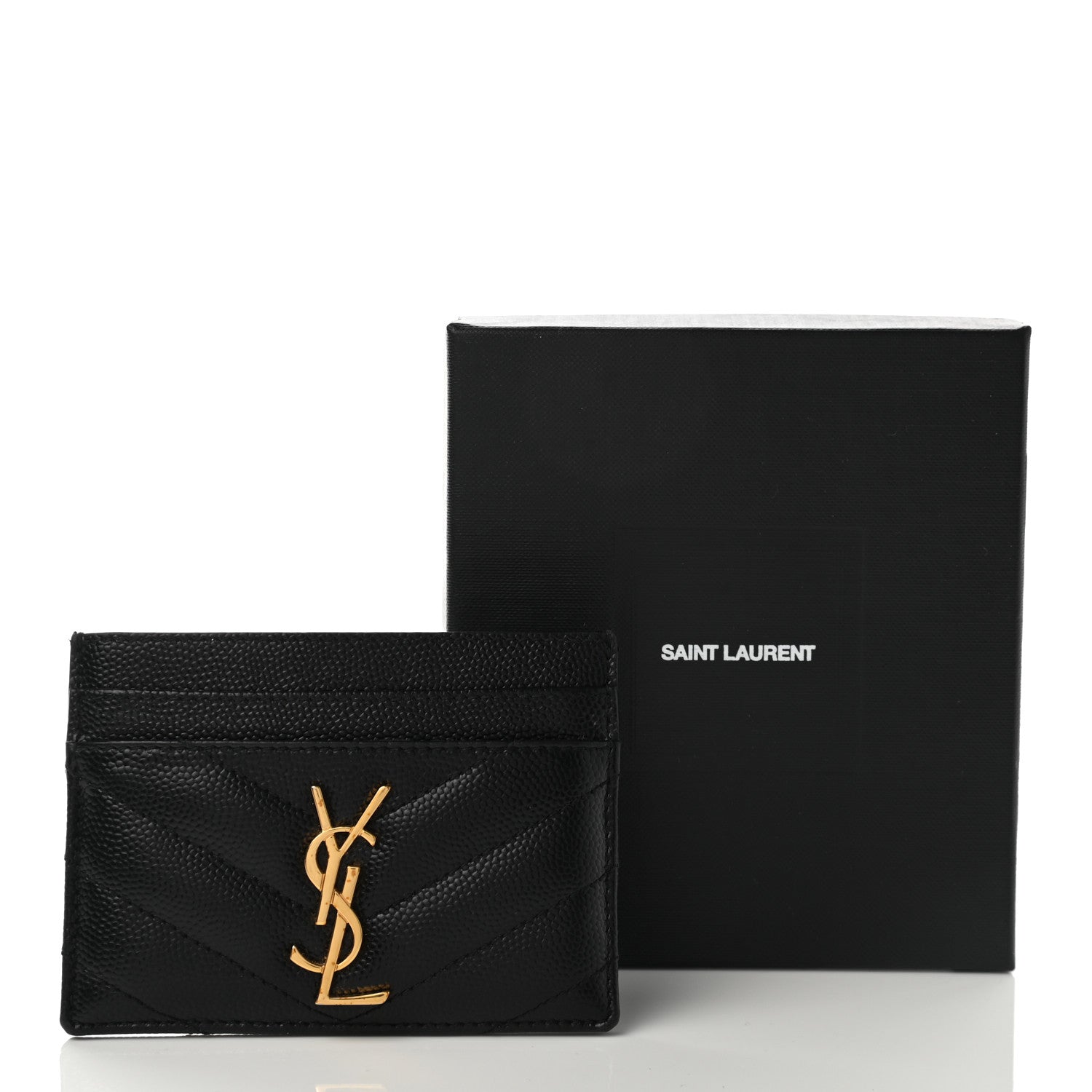 Saint Laurent Grain De Poudre Matelasse Chevron Monogram Credit Card Case Black 8 of 8