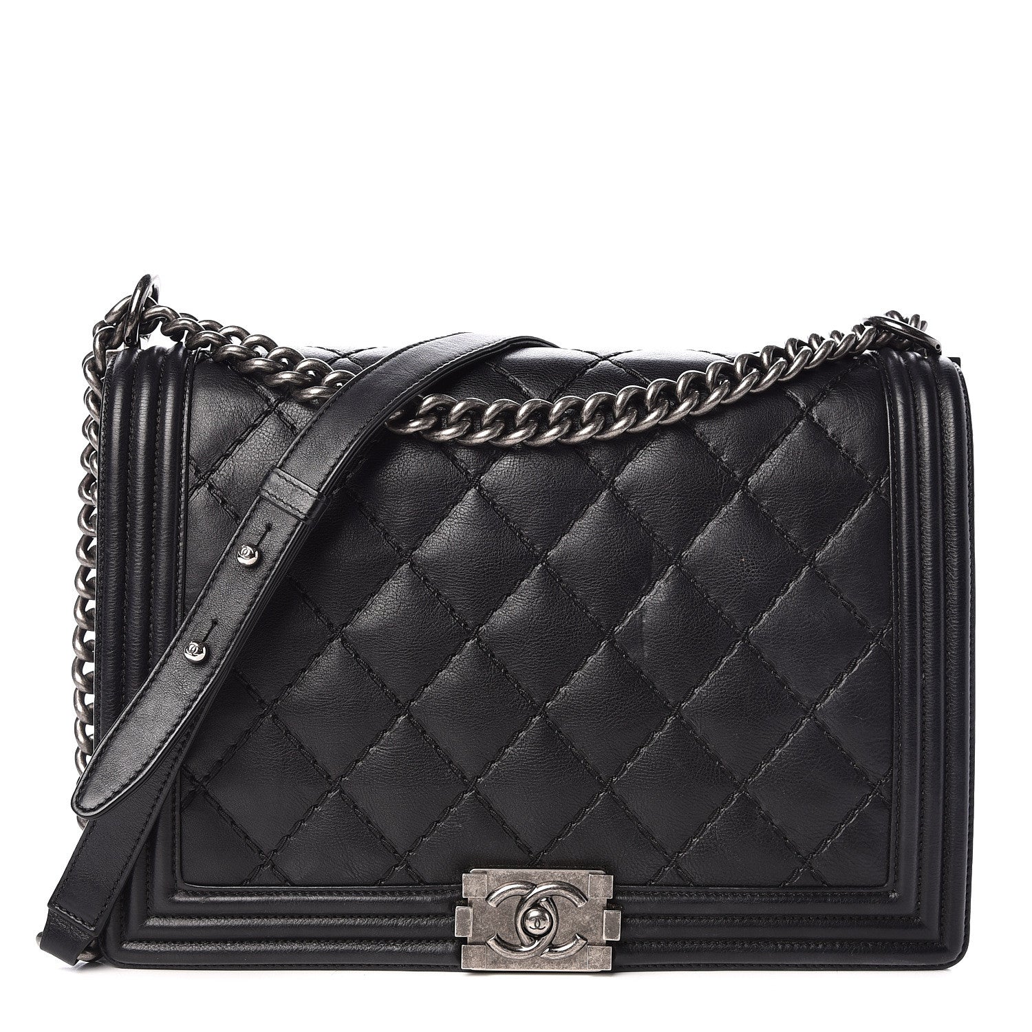 Chanel Calfskin Double Stitch Large Boy Flap Black 1 of 10