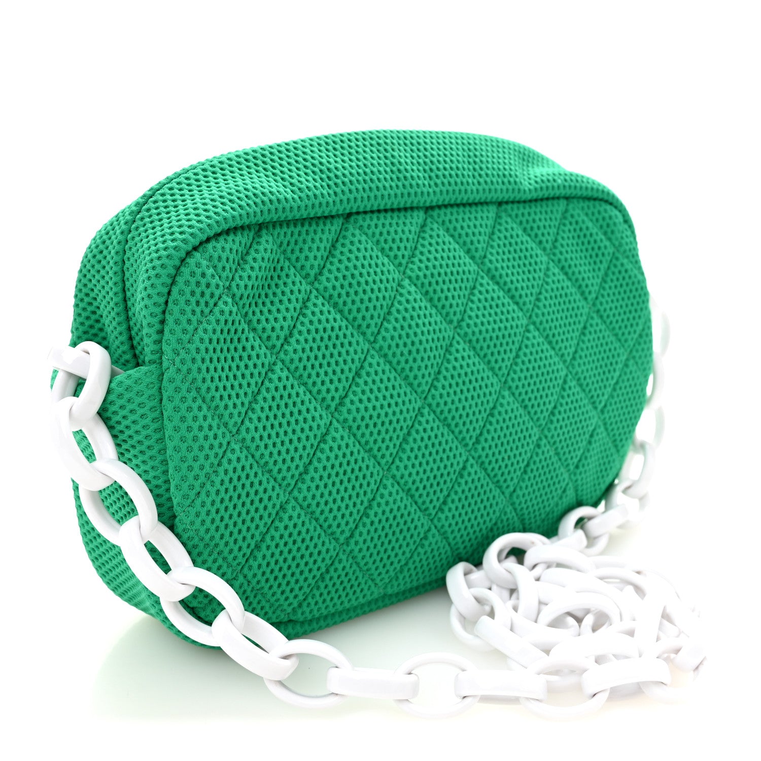 Chanel Mesh Fabric Quilted Camera Bag Green White 1874356