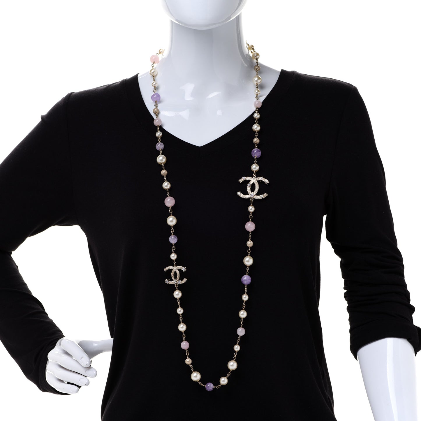 Crystal Pearl Beaded Star CC Necklace Gold Purple