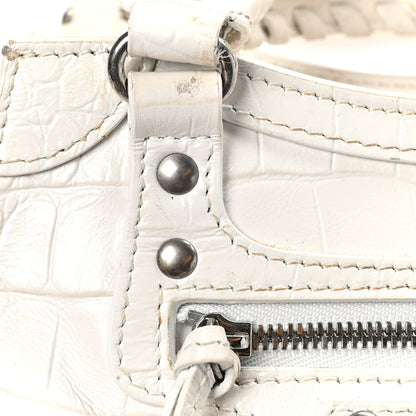Balenciaga Semi Shiny Calfskin Crocodile Embossed Neo Classic Silver Hardware Mini City White 12 of 12