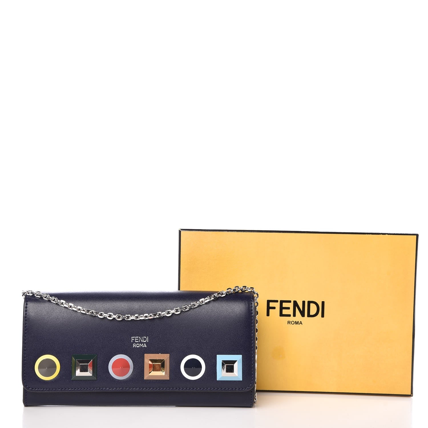 Fendi Vitello Liberty Studded Continental Wallet On Chain Blueberry Multicolor 8 of 8