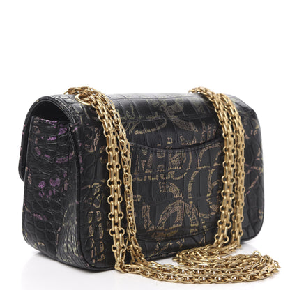 Chanel Calfskin Crocodile Embossed Graffiti 2.55 Mini Cocodile Reissue Flap Black Pink 3 of 12