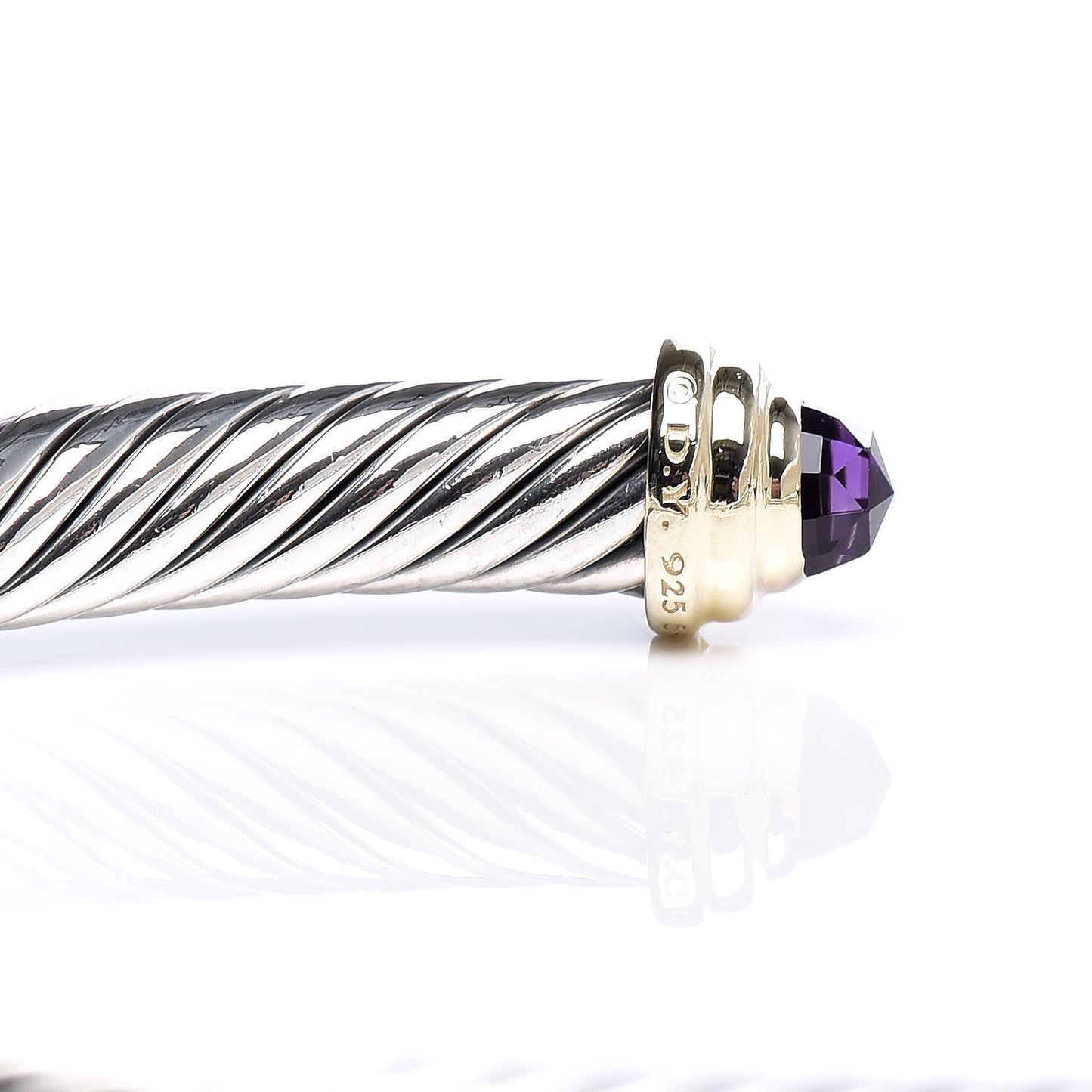 Sterling Silver 14K Yellow Gold Amethyst 5mm Cable Classics Petite Color Bracelet