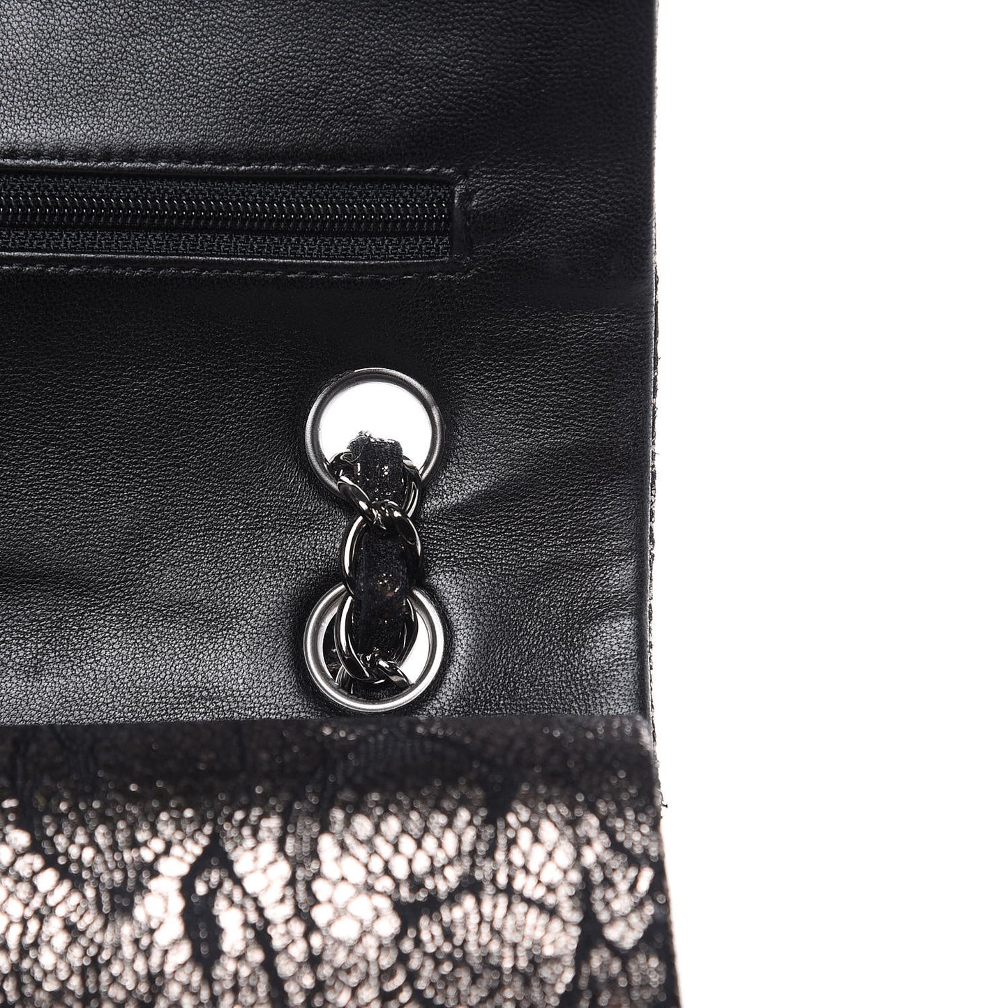 Lace Metallic Goatskin Medium Double Flap Black Silver
