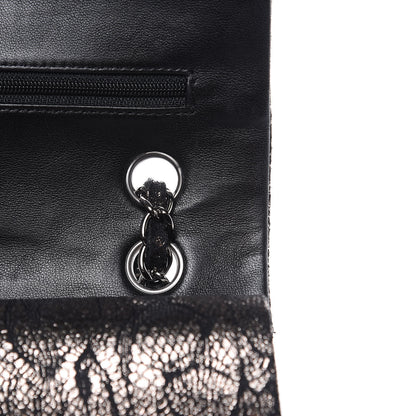 Chanel Lace Metallic Goatskin Medium Double Flap Black Silver 12 of 13