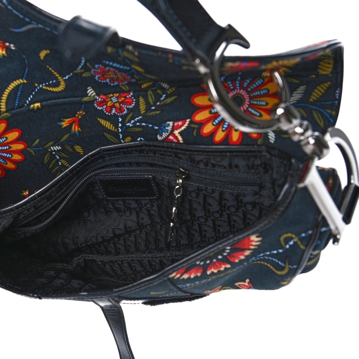 Canvas Floral Saddle Bag Black