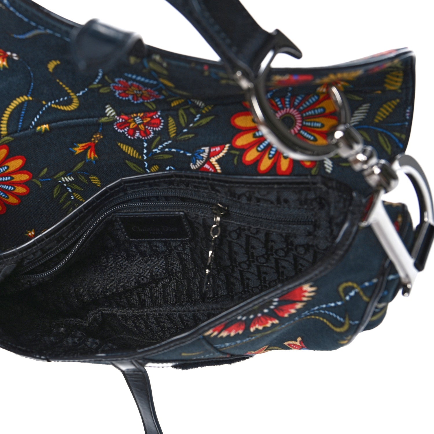 Christian Dior Canvas Floral Saddle Bag Black 5 of 11