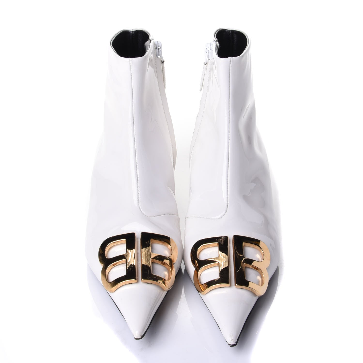 Balenciaga Patent BB Pointy Toe Ankle Booties 36 Optical White 5 of 10
