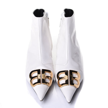 Balenciaga Patent BB Pointy Toe Ankle Booties 36 Optical White 5 of 10
