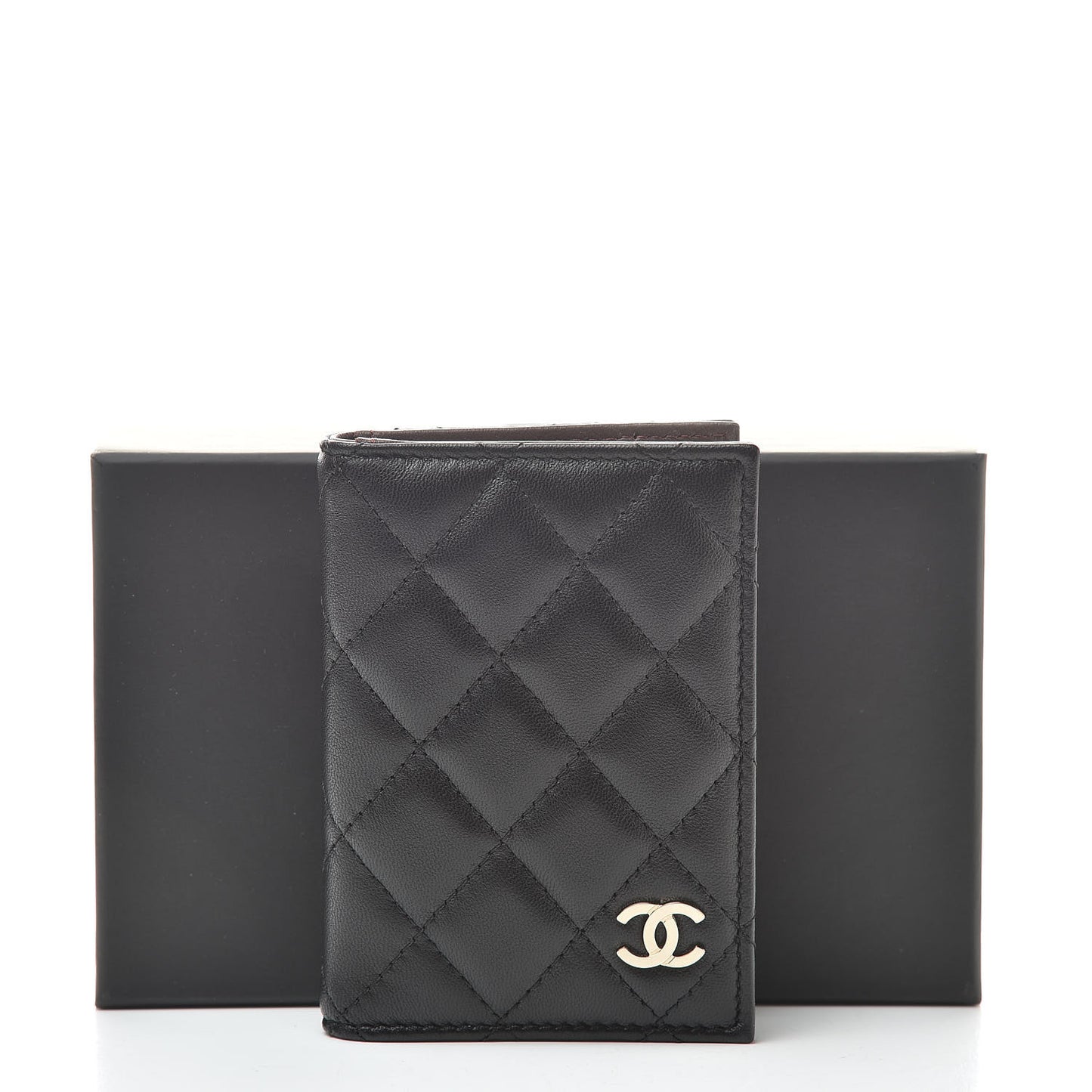 Lambskin Quilted Card Holder Wallet Black