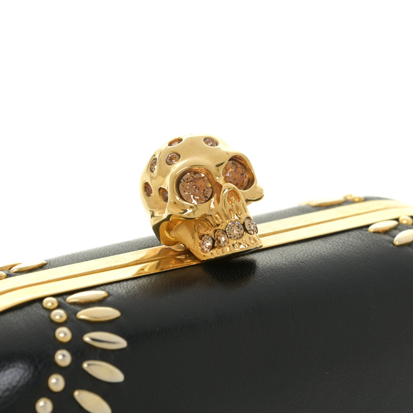 Nappa Studded Skull Box Clutch Black