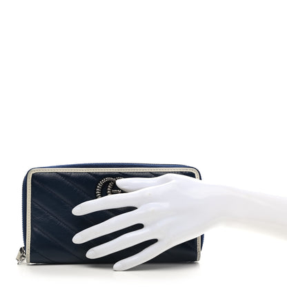 Gucci Vintage Effect Calfskin Matelasse Diagonal Torchon GG Marmont Zip Around Wallet Blue Agata Mystic White 2 of 8