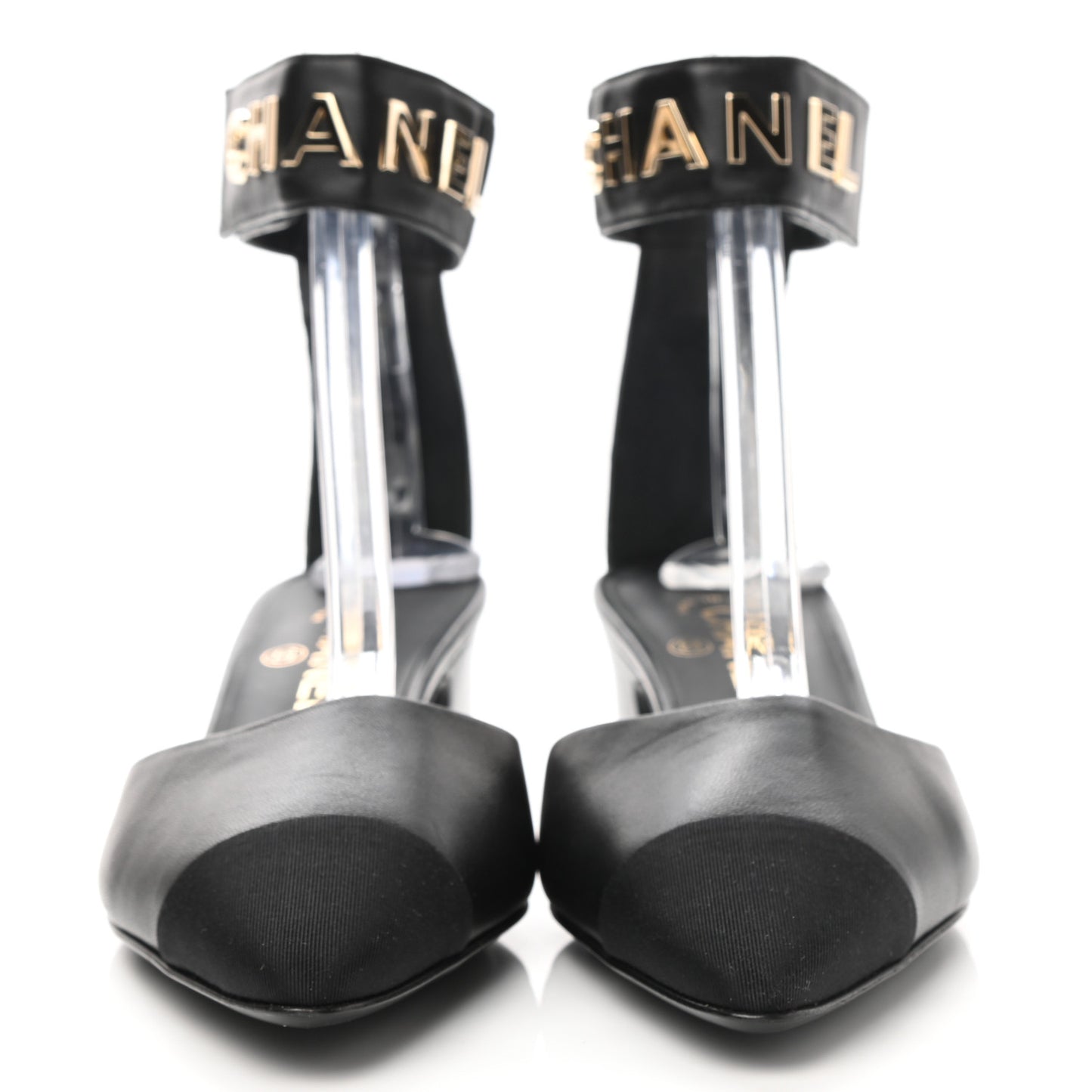 Lambskin Grosgrain Cap Toe Logo Ankle Strap Pumps 39 Black