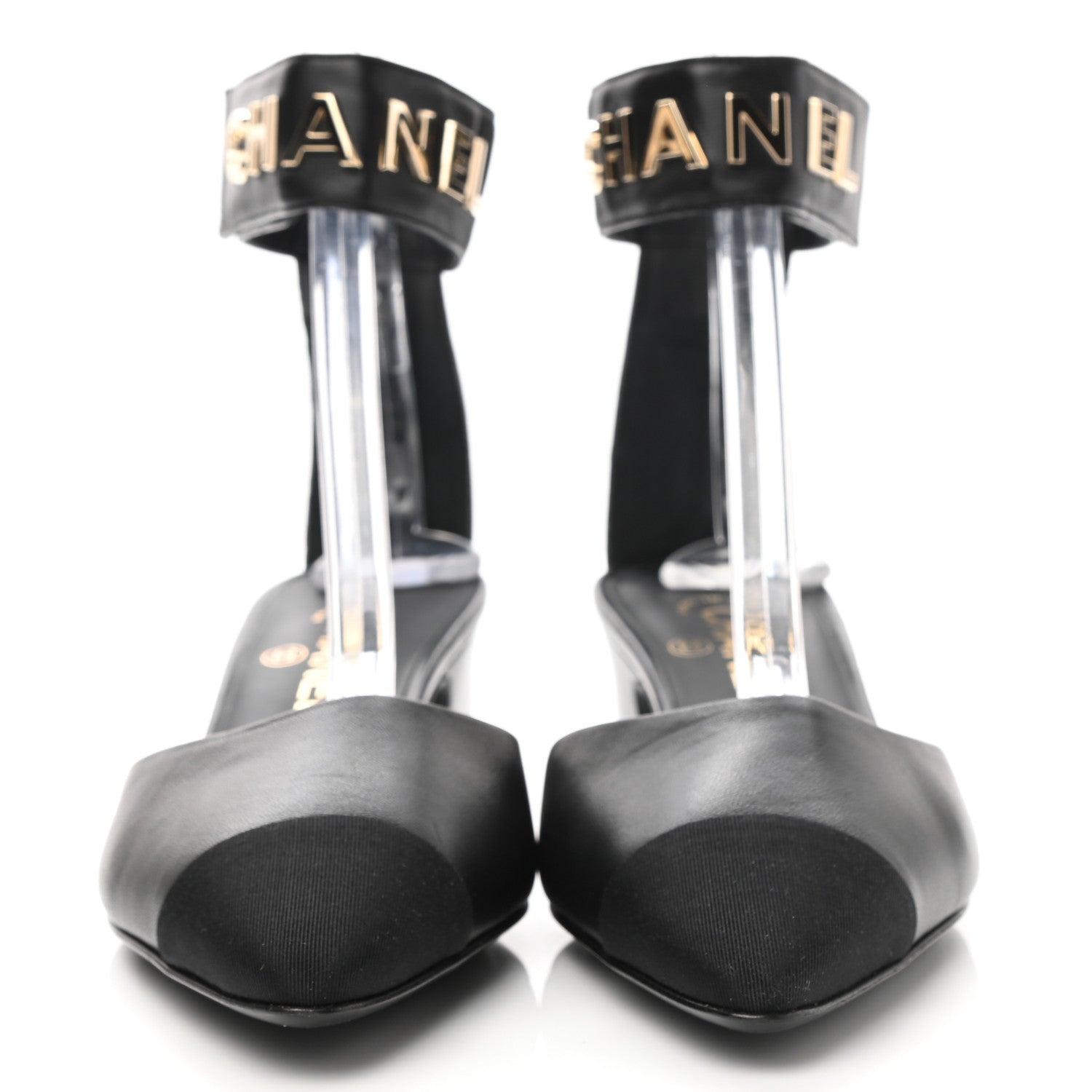 Chanel Lambskin Grosgrain Cap Toe Logo Ankle Strap Pumps 39 Black 2 of 9