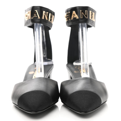 Chanel Lambskin Grosgrain Cap Toe Logo Ankle Strap Pumps 39 Black 2 of 9