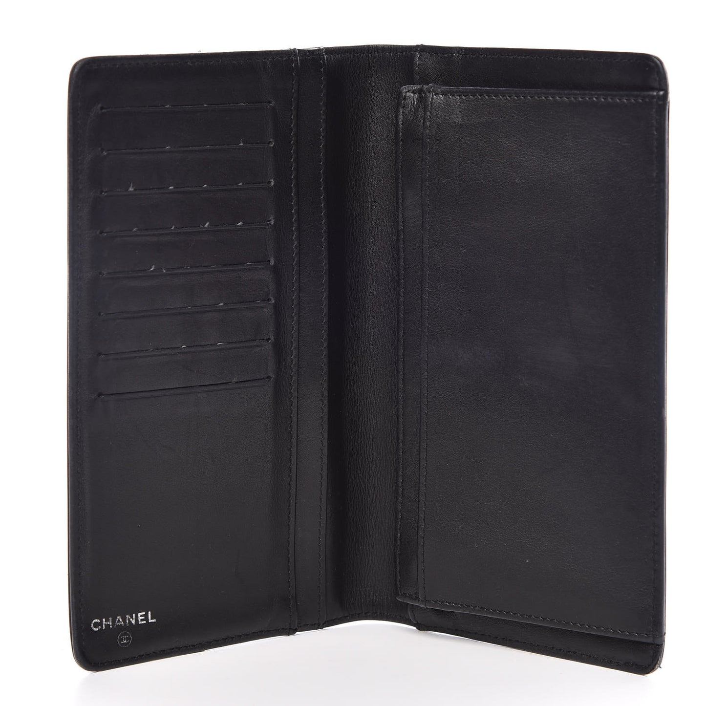 Lambskin Embossed Logo Yen Wallet Black
