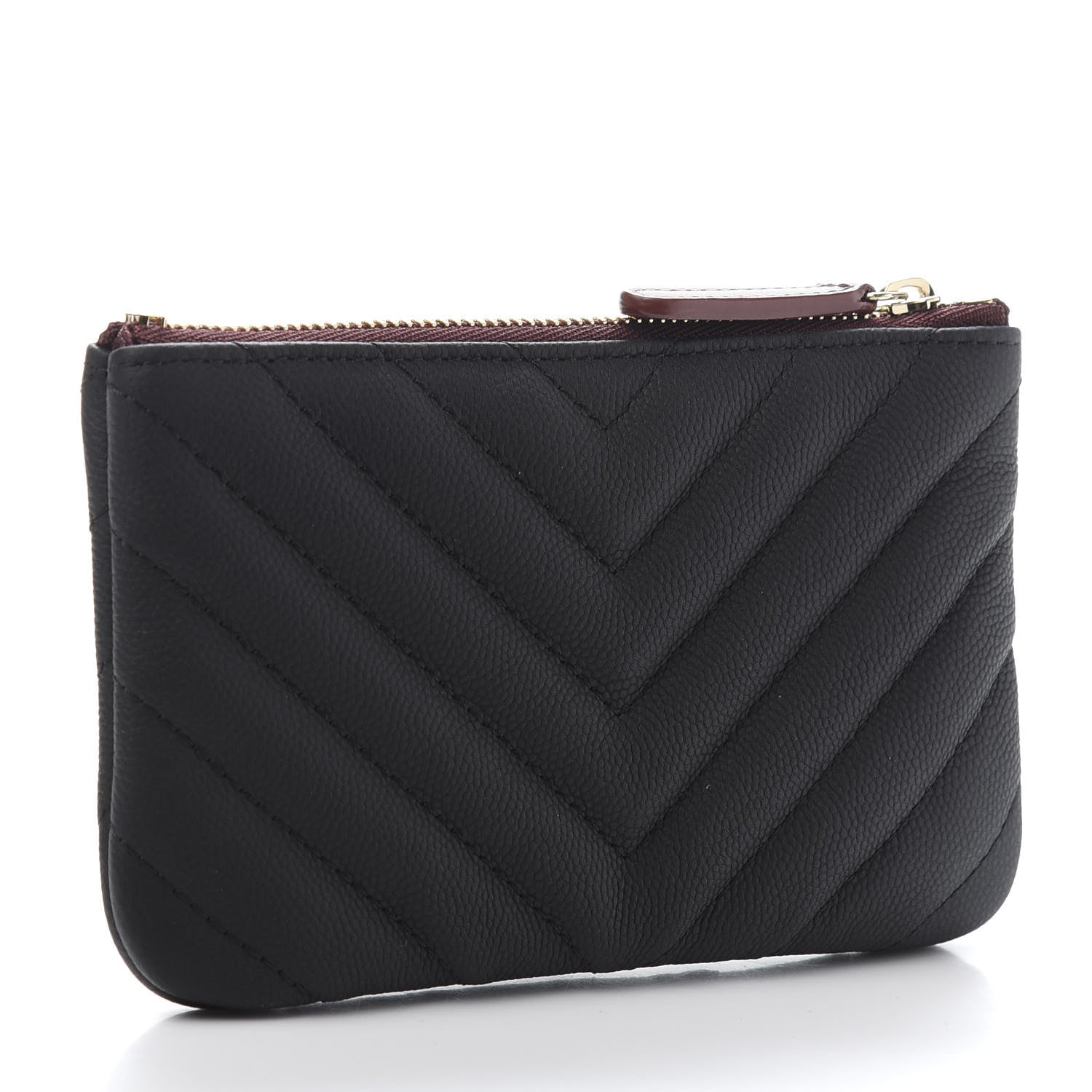Chanel Caviar Chevron Quilted Small Cosmetic Case Black 3 of 9