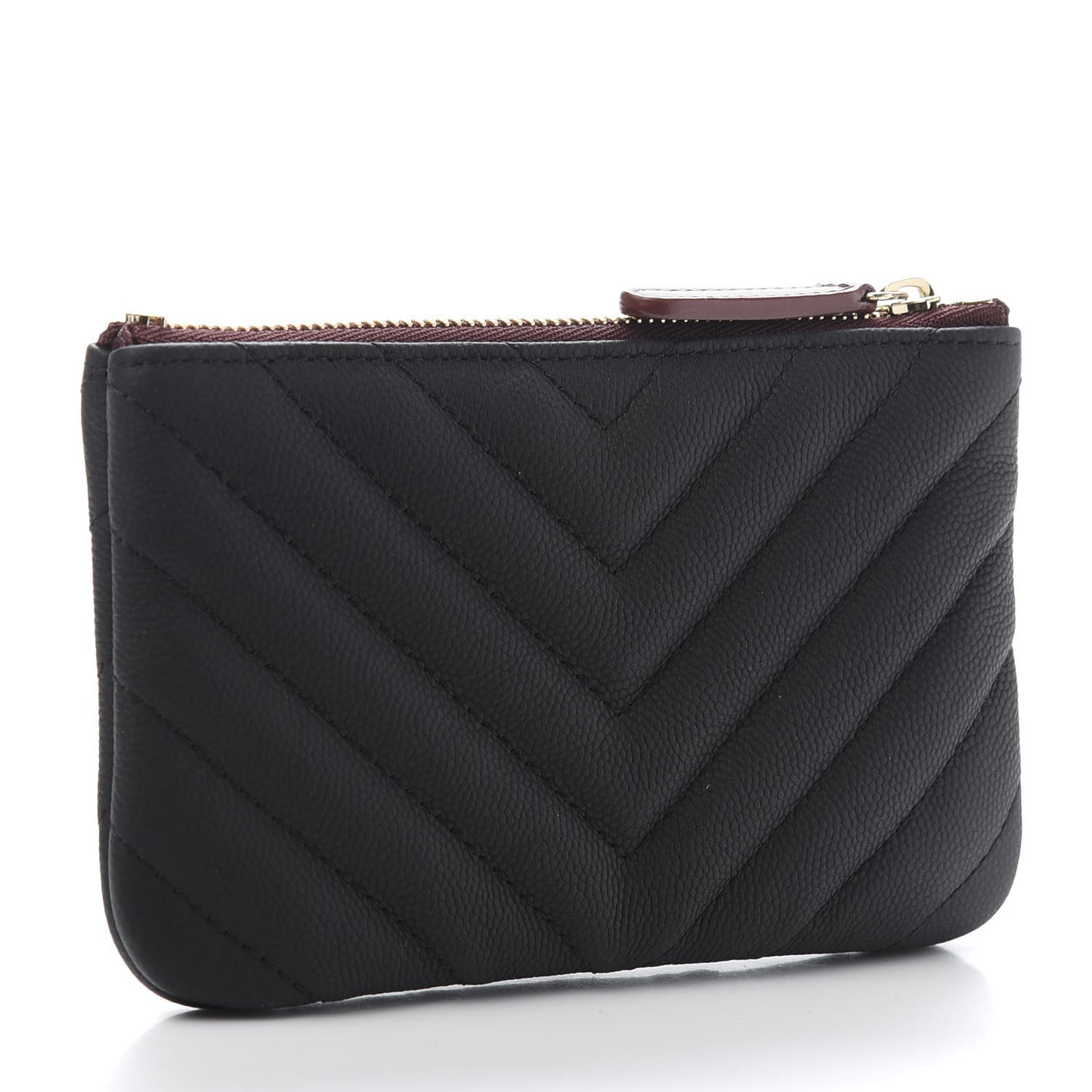 Caviar Chevron Quilted Small Cosmetic Case Black