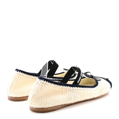 Miu Miu Cotton Crochet Knit Ballerina Flats 38.5 Avorio Blue 5 of 9