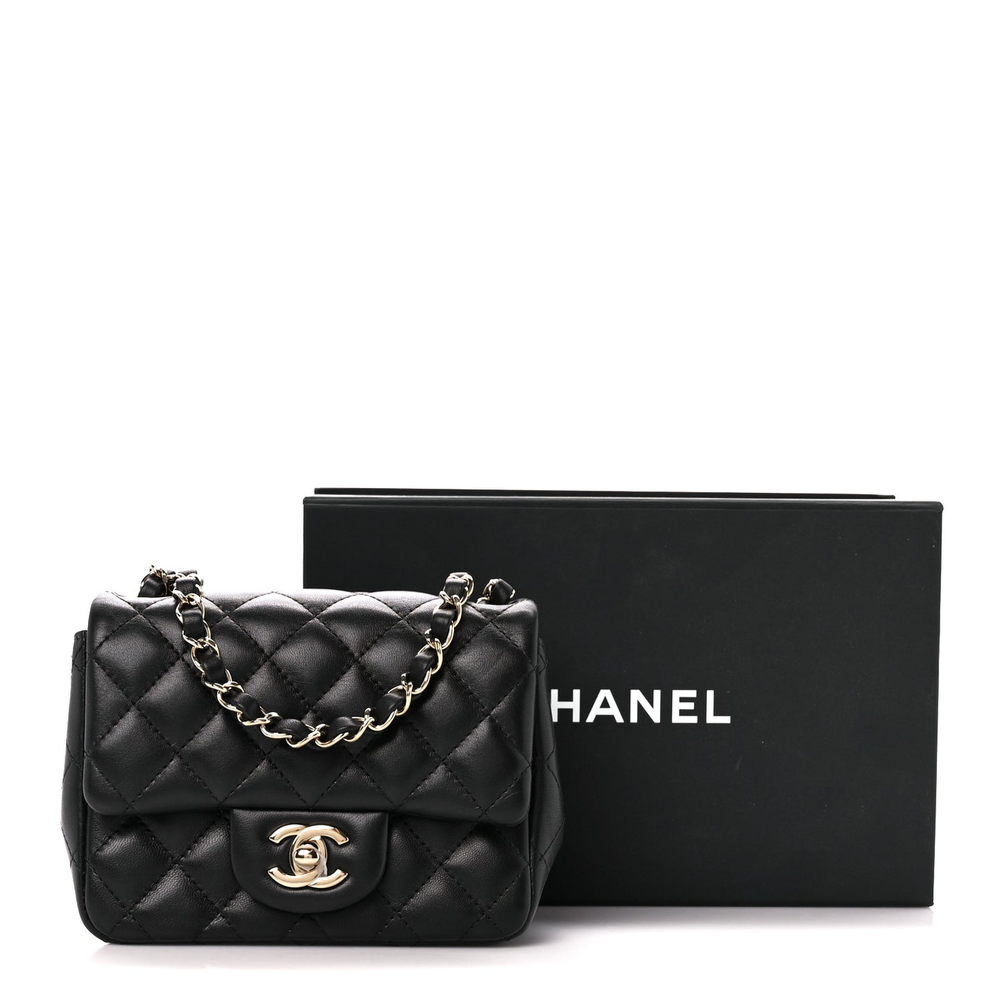 Lambskin Quilted Mini Square Flap Black