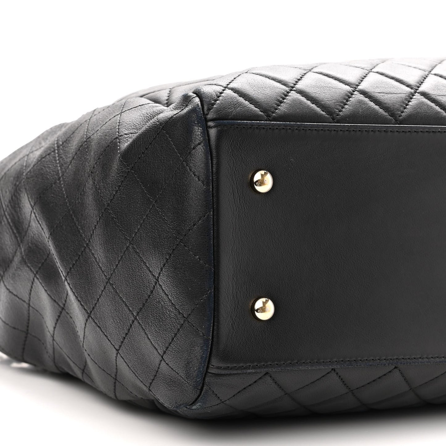 Lambskin Quilted Large Drawstring Bag Black