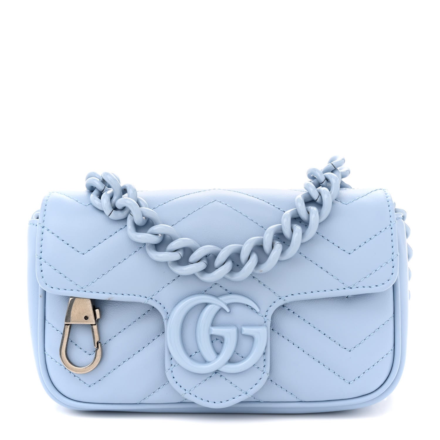 Gucci Calfskin Matelasse Monochrome GG Marmont Chain Belt Bag Porcelain Light Blue 1 of 12