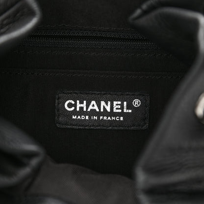 Chanel Deerskin Chevron Small CC Chain Bucket Drawstring Bag Black 5 of 10