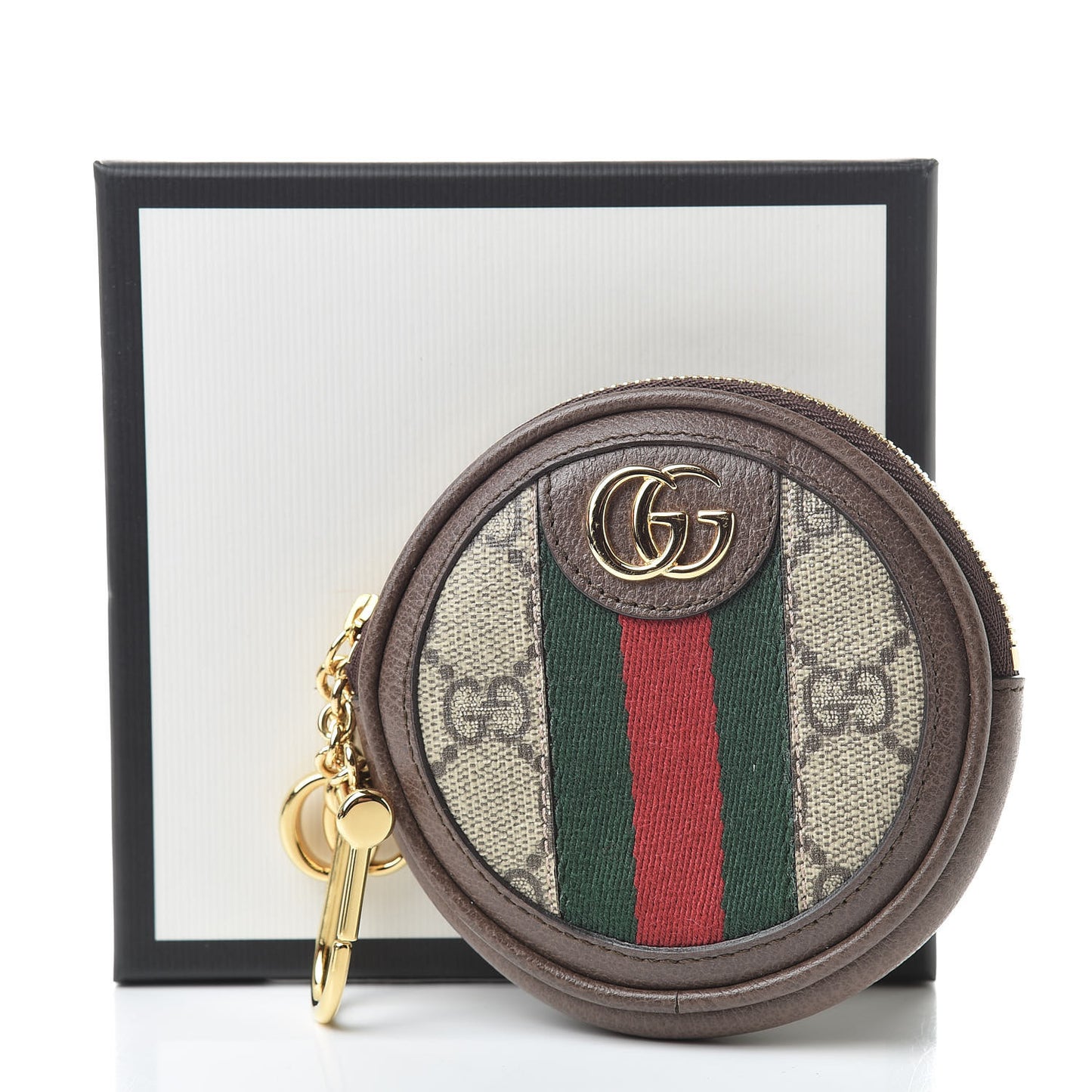 GG Supreme Monogram Web Ophidia Round Coin Purse Beige New Acero