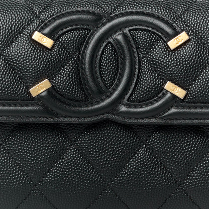 Chanel Caviar Quilted Filigree Large Gusset Flap Wallet Black 10 of 13