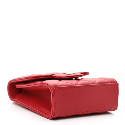 Chanel Lambskin Quilted Top Handle Flap Clutch With Chain Red 4 of 11