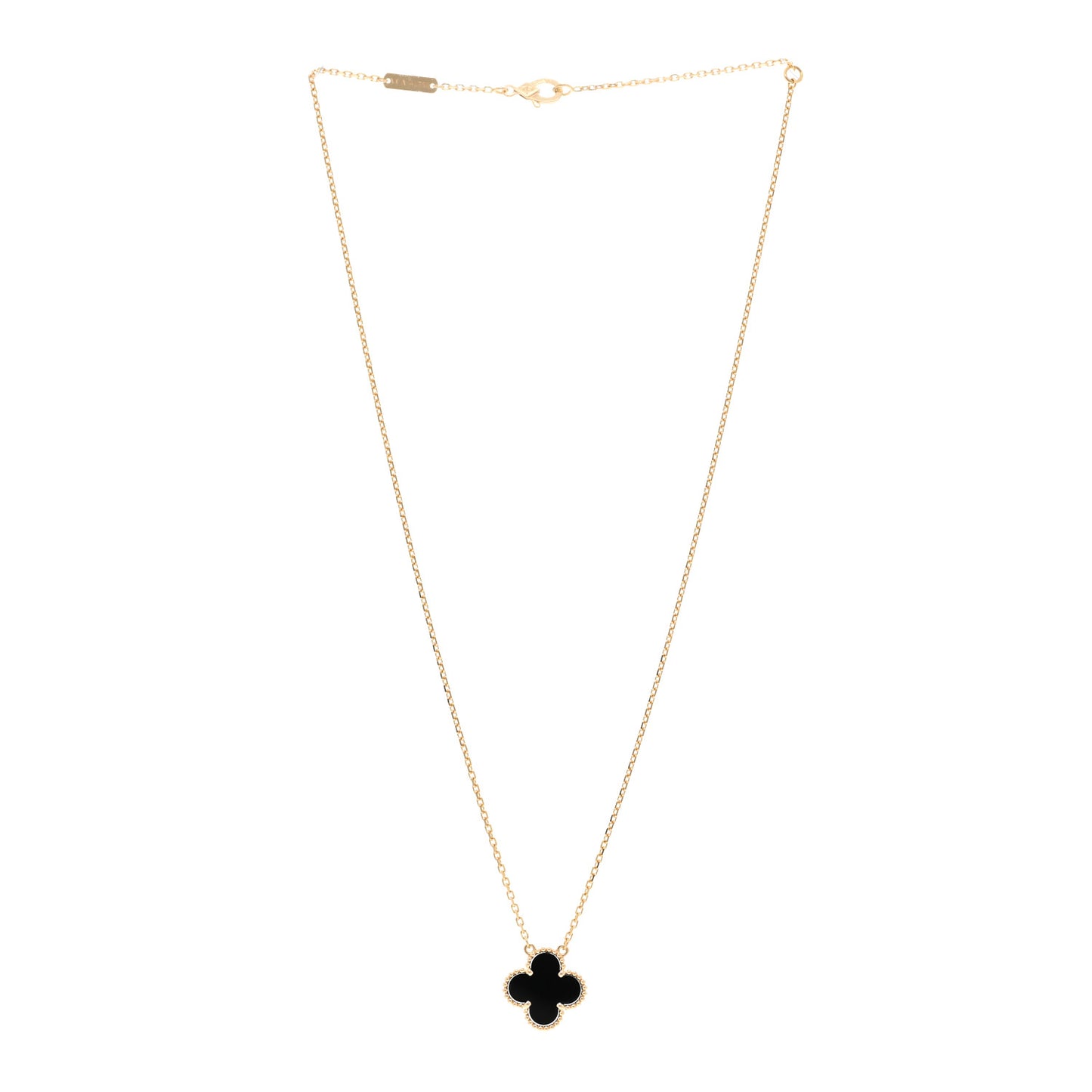 18K Yellow Gold Black Onyx Vintage Alhambra Pendant Necklace