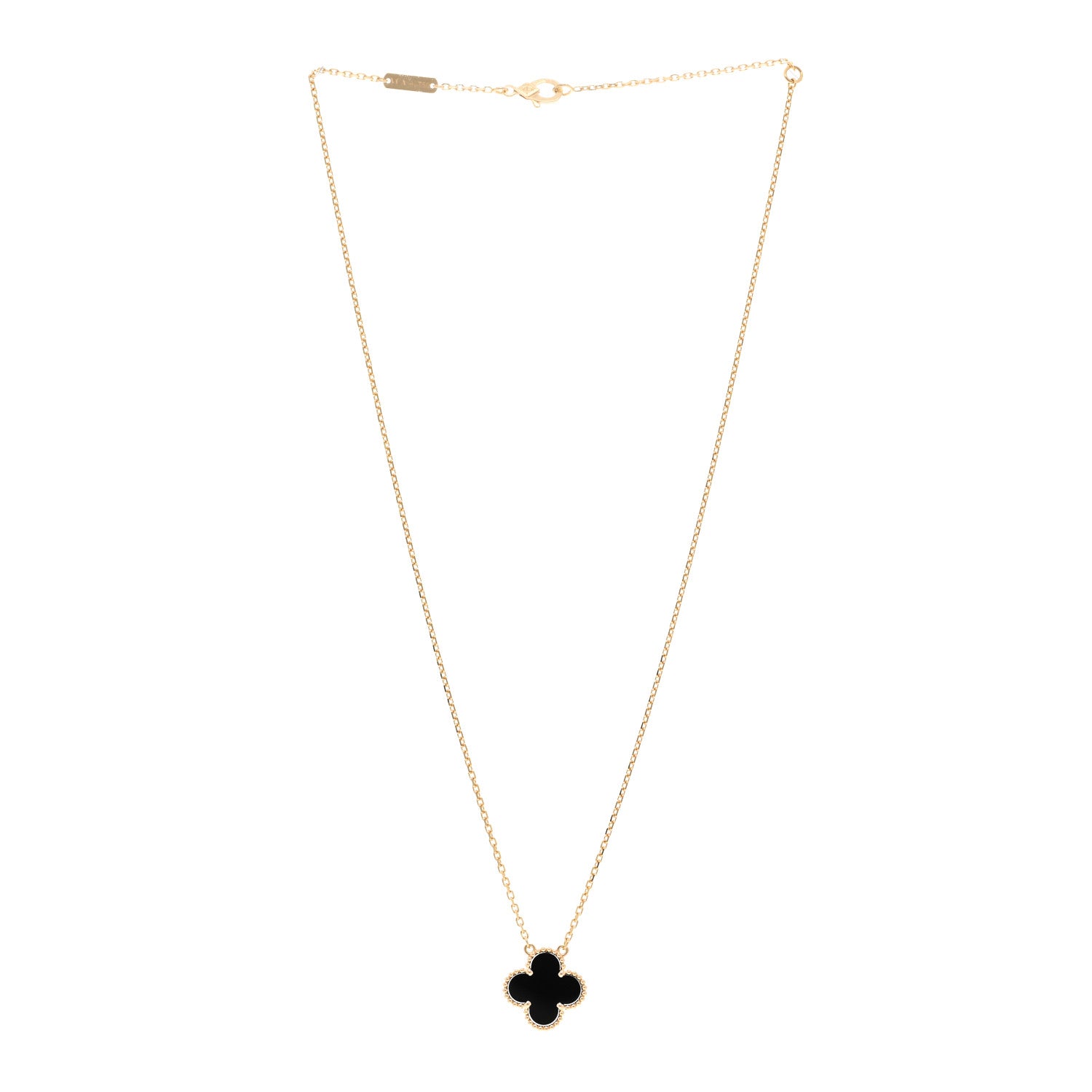 Van Cleef & Arpels 18K Yellow Gold Black Onyx Vintage Alhambra Pendant Necklace 3 of 4