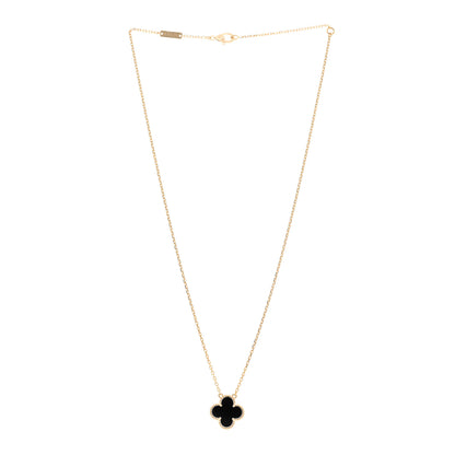 Van Cleef & Arpels 18K Yellow Gold Black Onyx Vintage Alhambra Pendant Necklace 3 of 4