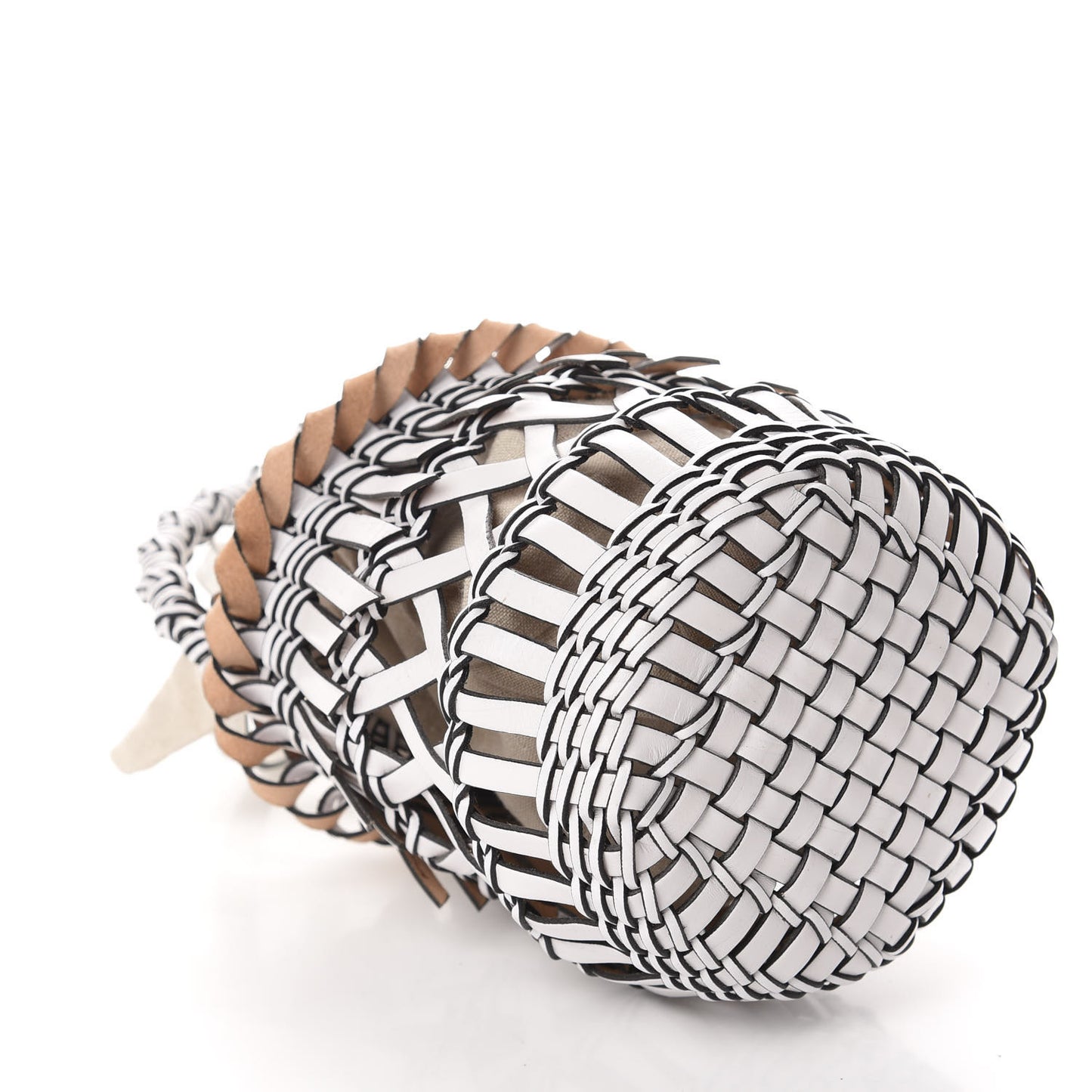 Calfskin Fringe Woven Bucket Bag White