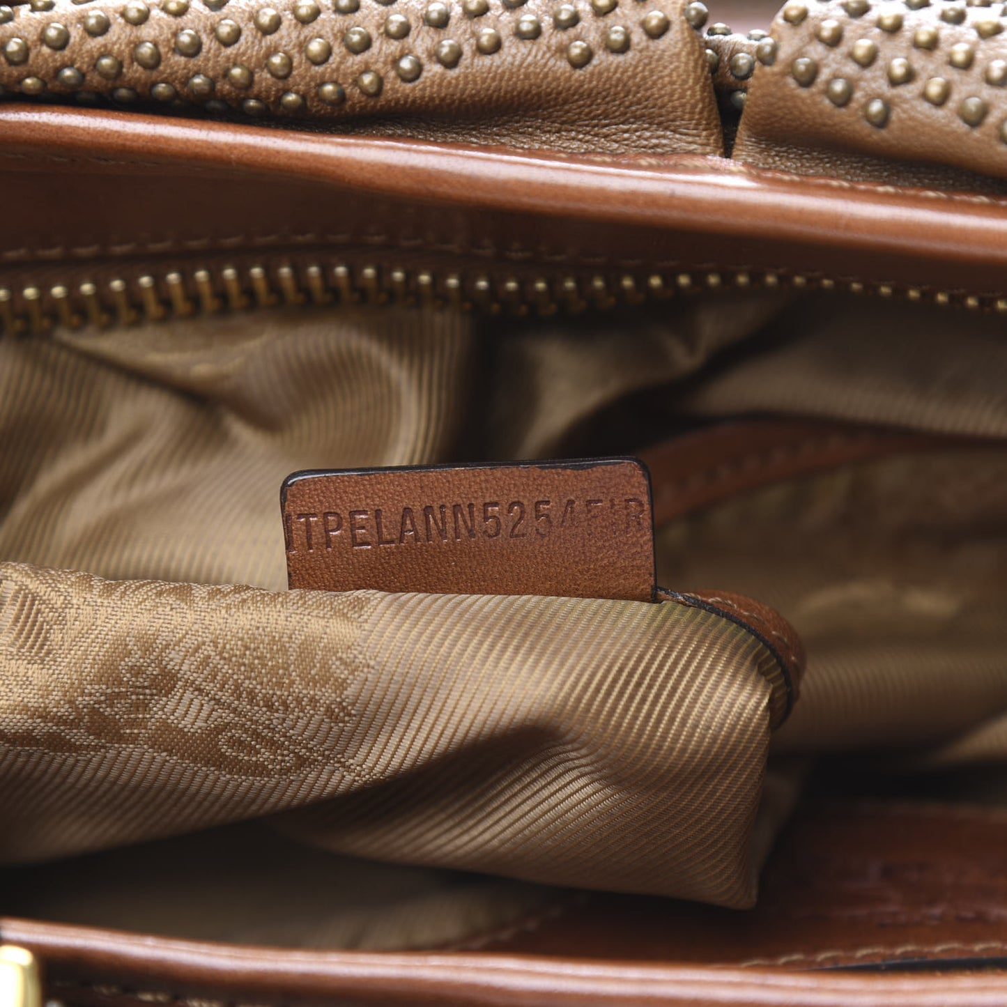 Calfskin Studded Satchel Brown