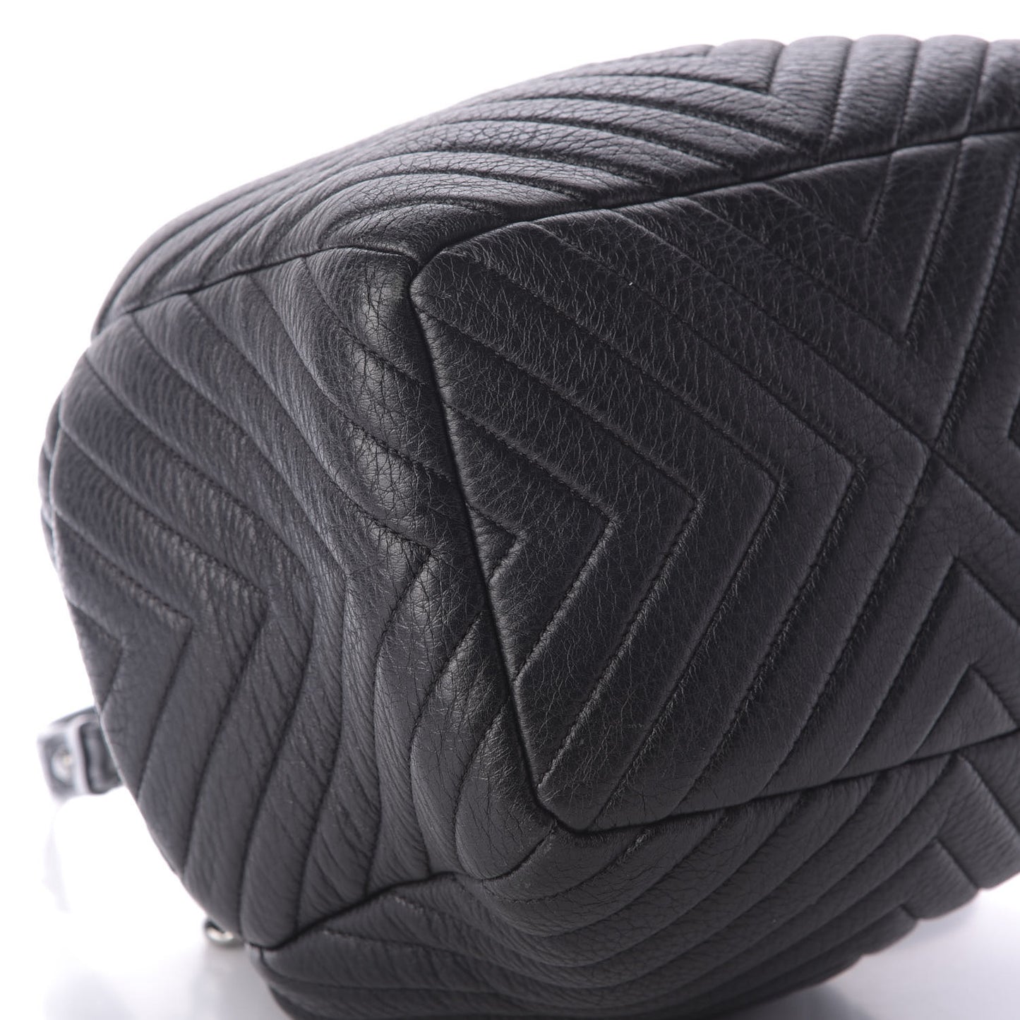 Deerskin Chevron Medium CC Chain Bucket Drawstring Bag Black